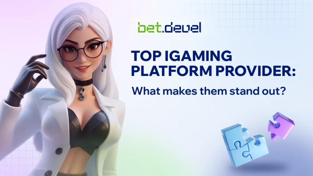 3D female character in glasses represents BetDevel, a top iGaming platform provider known for innovation and reliable casino technology.